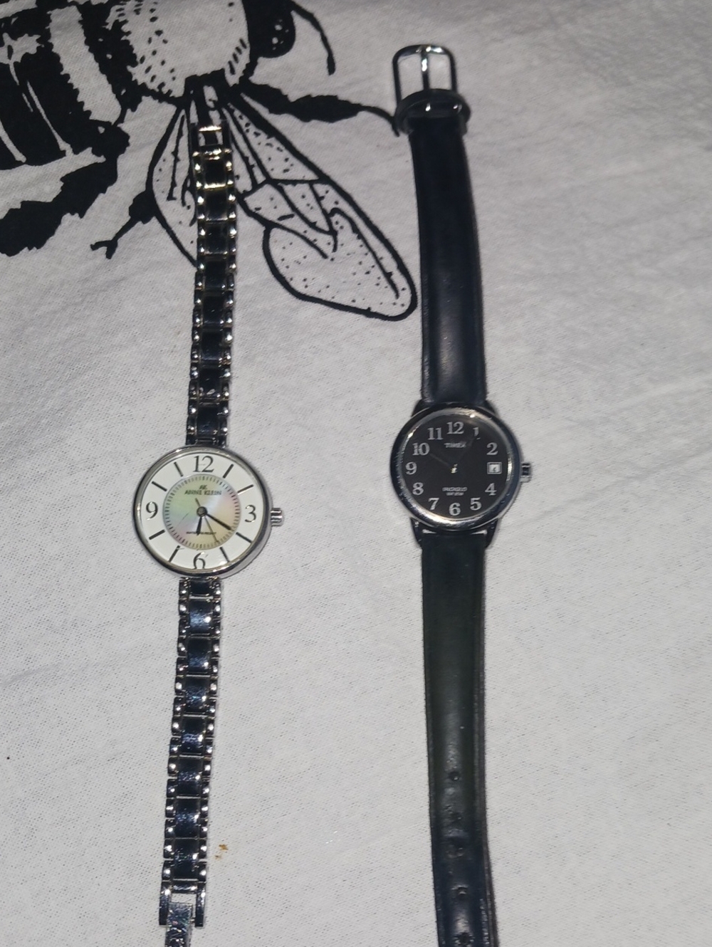 Times And Anne Klein Ladies' Silver-tone and Black Leather Watches